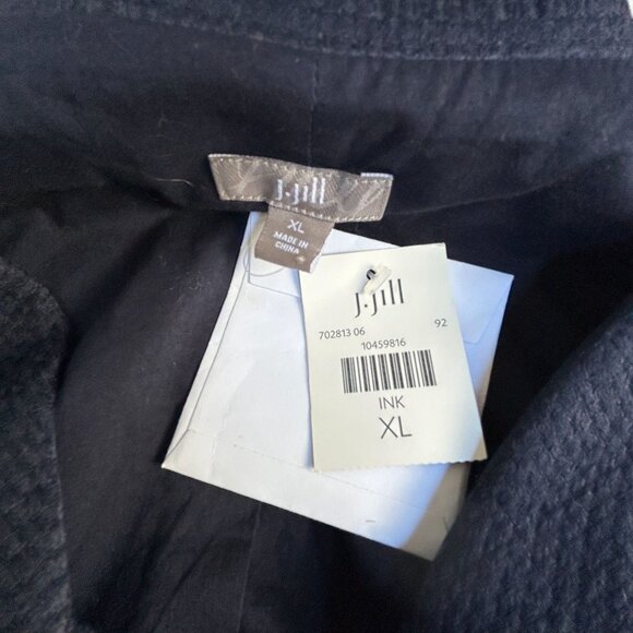 J. Jill Womens XL Ink Blue Silk & Cotton Textured Jacket Two-Button Pockets New - Picture 3 of 9